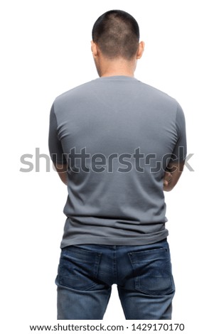 Grey on asian model for v-neck tshirt blank mockup template, Ready in your clothing design.