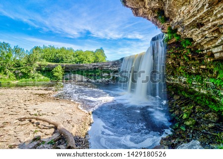 Jagala Waterfall (juga) is waterfall in Northern Estonia on Jagala River. highest natural waterfall in Estonia height 8 meters. Summer sunny day. Jagala-Joa, Joelahtme Parish, Harju County, Estonia