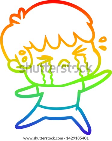 rainbow gradient line drawing of a cartoon boy crying