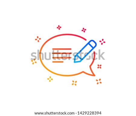 Message chat line icon. Speech bubble sign. Feedback symbol. Gradient design elements. Linear message icon. Random shapes. Vector