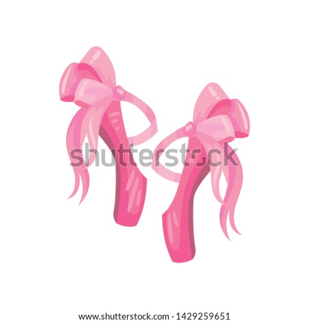 Pair of pointe shoes with ribbons. Vector illustration on white background.