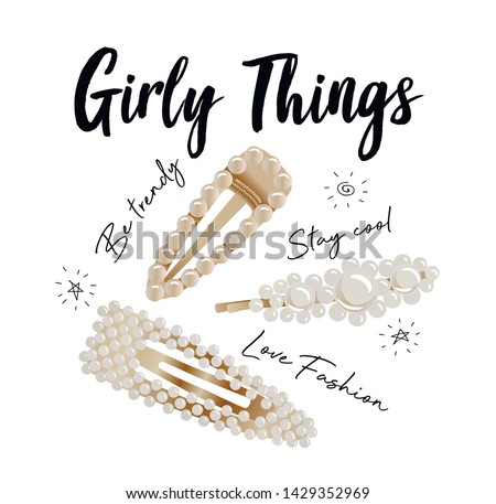 Illustration of trendy pearl hairclips for t-shirt design and print.