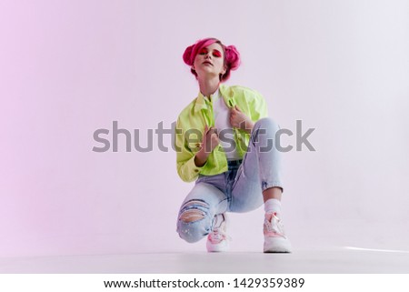 woman with pink hair hairstyle stylish clothes