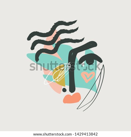 Modern collage face with abstract shapes, isolated stylish print. Vector EPS and jpg image, clipart, editable isolated details.