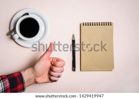 Thumbs up of left hand. Left hander day concept. Working place of lefty Royalty-Free Stock Photo #1429419947