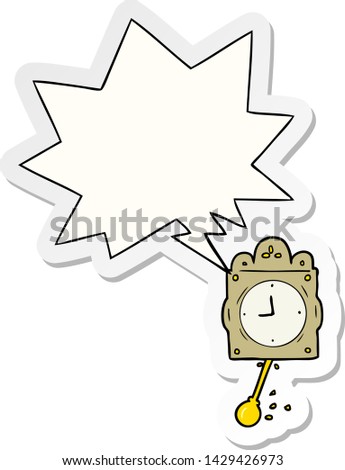 cartoon ticking clock with pendulum with speech bubble sticker