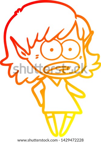 warm gradient line drawing of a cartoon shocked elf girl