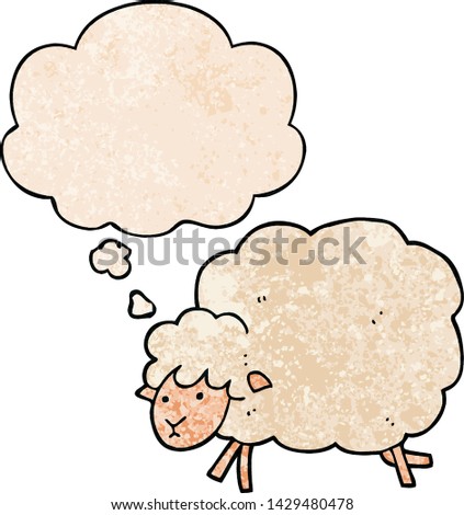 cartoon sheep with thought bubble in grunge texture style