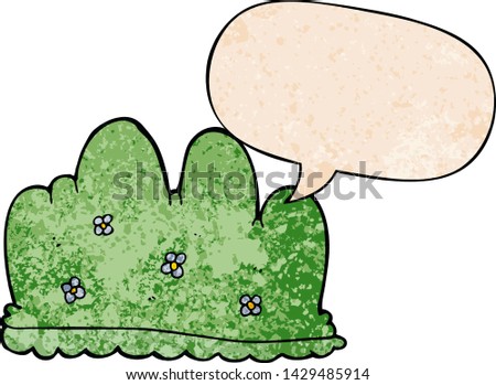 cartoon hedge with speech bubble in retro texture style