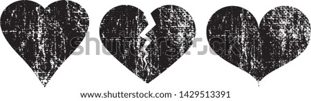 Set of textured vector valentine hearts. Decorative design elements. Distressed symbols of love. Textured Valentine's Day signs. Vector illustration. Black hearts isolated on white. EPS10.
