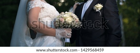 unrecognizable bride and groom pictured outdoor ,  soft focus image