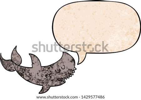 cartoon shark with speech bubble in retro texture style