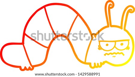 warm gradient line drawing of a cartoon grumpy caterpillar