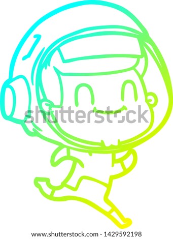 cold gradient line drawing of a happy cartoon astronaut man