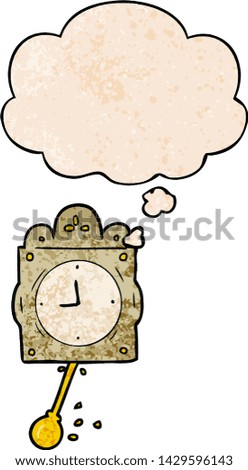 cartoon ticking clock with thought bubble in grunge texture style