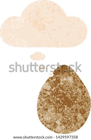 cartoon egg with thought bubble in grunge distressed retro textured style