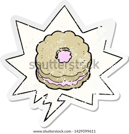 cartoon biscuit with speech bubble distressed distressed old sticker