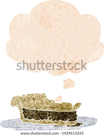cartoon meat pie with thought bubble in grunge distressed retro textured style