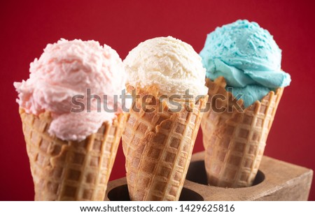Red White and Blue Ice Cream Cones in a Row