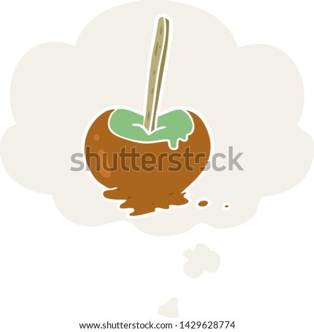 cartoon toffee apple with thought bubble in retro style