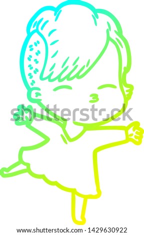cold gradient line drawing of a cartoon squinting girl