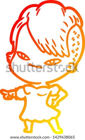 warm gradient line drawing of a cute cartoon girl with hipster haircut