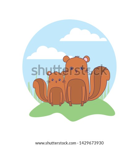 cute chipmunks animals in landscape