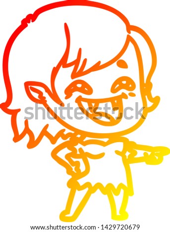 warm gradient line drawing of a cartoon laughing vampire girl