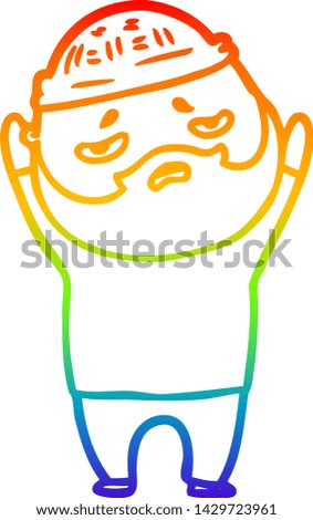 rainbow gradient line drawing of a cartoon worried man with beard