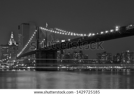 Brooklyn Bridge at night b&w