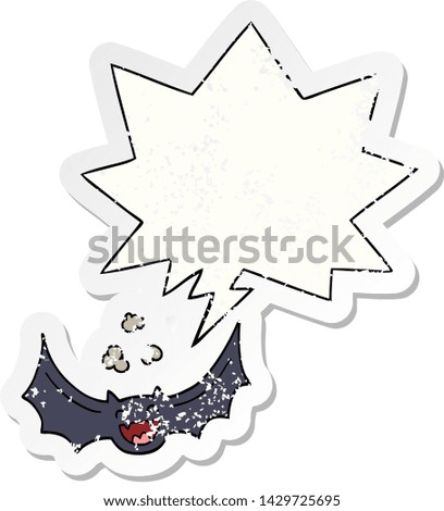 cartoon bat with speech bubble distressed distressed old sticker