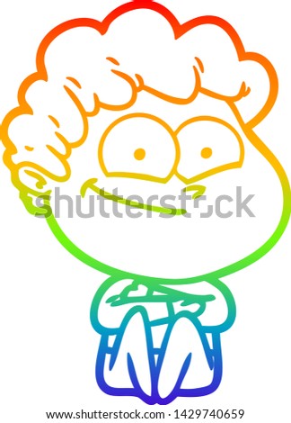rainbow gradient line drawing of a cartoon happy man