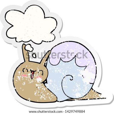 cute cartoon snail with thought bubble as a distressed worn sticker