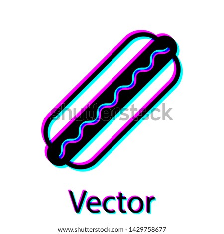 Black Hotdog sandwich with mustard icon isolated on white background. Sausage icon. Fast food sign. Vector Illustration