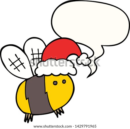 cute cartoon bee wearing christmas hat with speech bubble