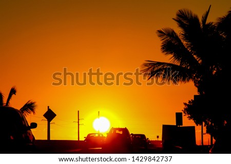 Sunset on the Florida Keys  Overseas Highway ("Seven-Mile Bridge") in Marathon, Florida, USA.