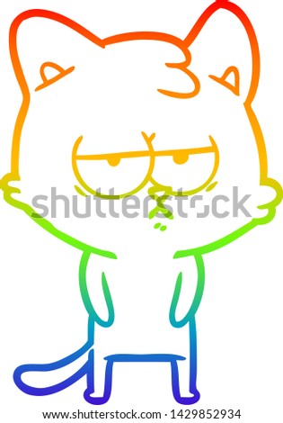 rainbow gradient line drawing of a bored cartoon cat
