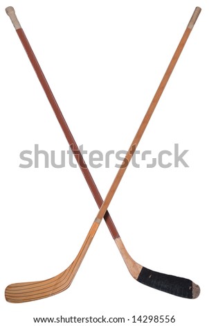 Hockey sticks crossed isolated over white Royalty-Free Stock Photo #14298556