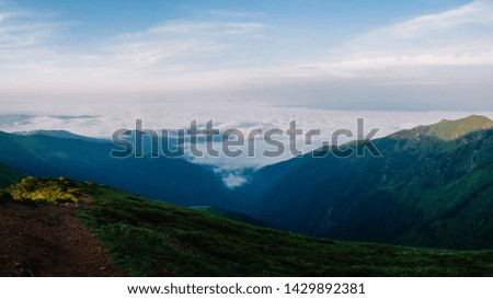 above the clouds. panoramic picture of maramures mountain, sunrise time. summer