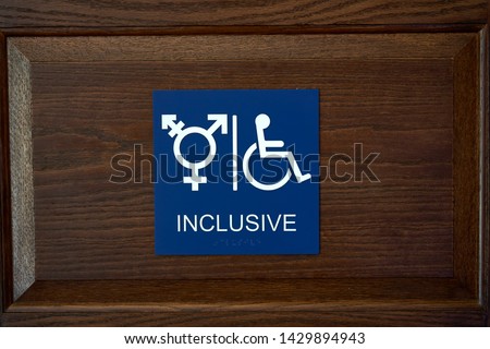 ADA Compliant Gender Inclusive Symbol Restroom Wall Sign with Wheelchair Symbol and braille