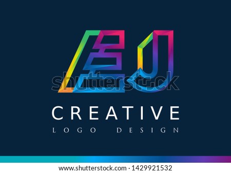 E J Logo. EJ Letter Design Vector with Magenta blue and green yellow color.
