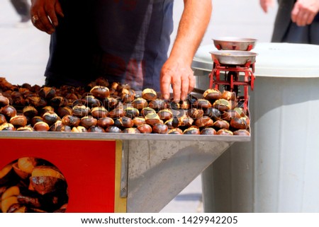 A close picture of chestnuts been arrange by the hawker at the street in Istanbul.