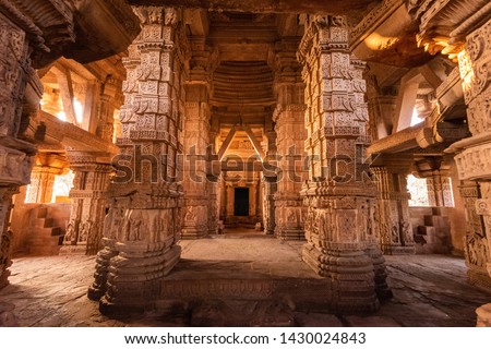 Inside view of Sas Bahu Temple, located at inside Gwalior fort, Gwalior, Madhya Pradesh, India.