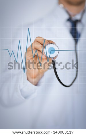 picture of doctor hand with stethoscope listening heart beat