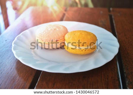 Macaroon sweet dessert beautiful color on white plate nature background