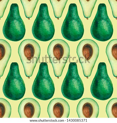 Exotic green avocado wild fruit in a watercolor style pattern. Aquarelle wild fruit for background, texture, wrapper pattern or menu.