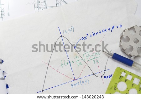 Mathematical function graph sketch on a napkin.