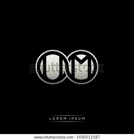 UM U M initial letter linked circle capital monogram logo modern template silver color edition