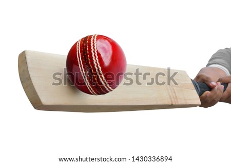 The cricket ball was hit by a cricket bat tip isolated on white background. This has clipping path. 