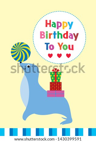 cute sea lion seal happy birthday greeting gift card